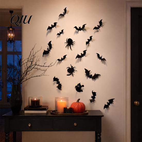 Easy to Clean Wall Murals Halloween 3D Stickers, Self-adhesive Peel And Stick PVC Waterproof Stickers Ghost/Bat/Spider Decals for Home Party