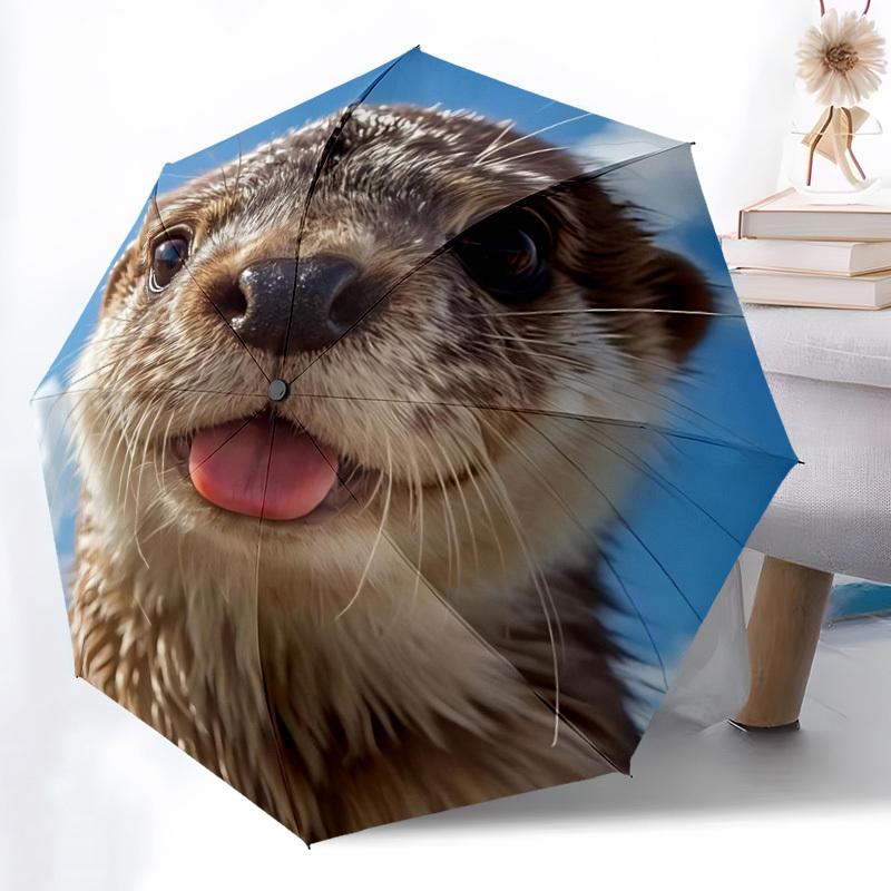 1pc Otter, Cute Automatic Open/Close Umbrella - Compact Travel Umbrella with 8-Rib Durable Frame, Lightweight & Portable Design z30