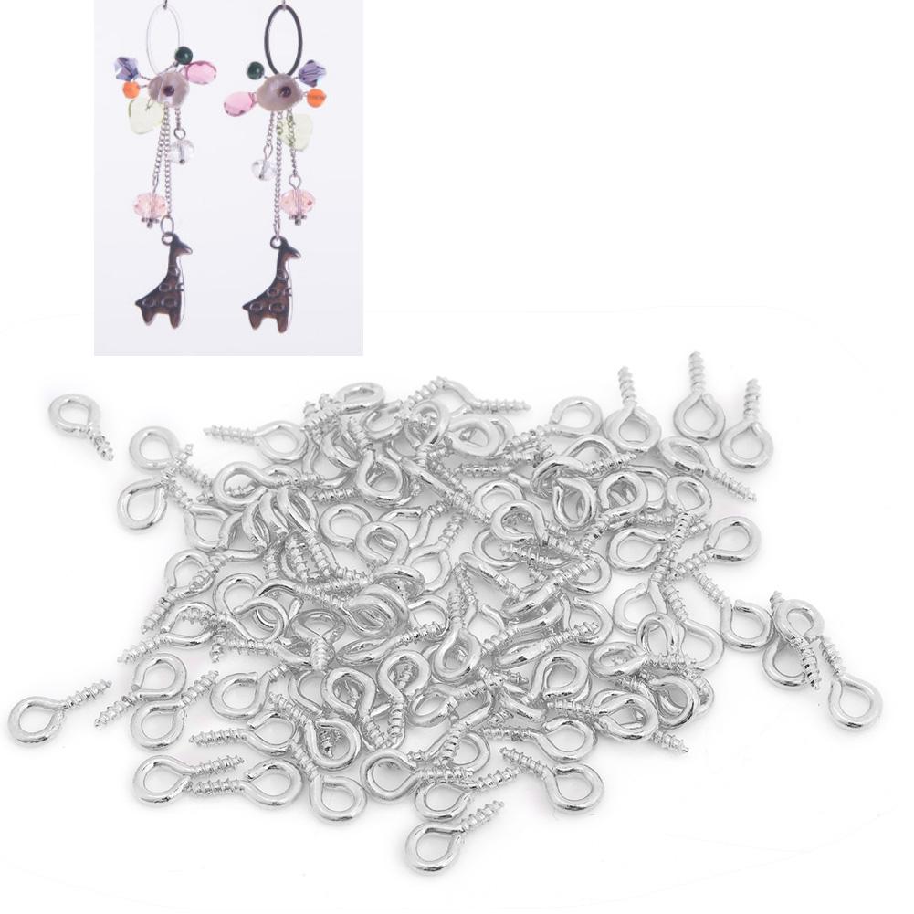100 шт DIY металлический винт глаз штифт сверло крючок петля глина смола ювелирные изделия аксессуары (Серебряный)