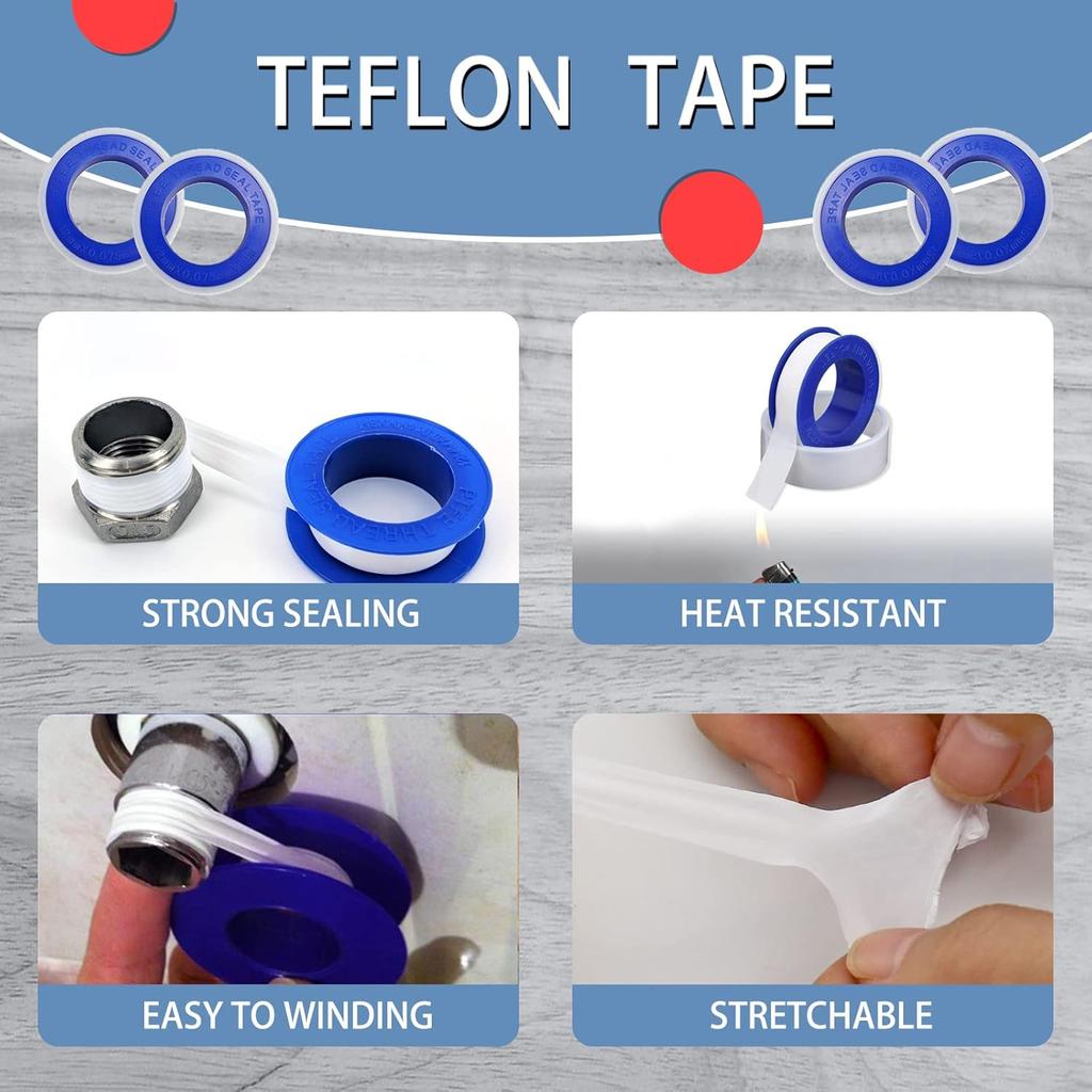 Teflon Tape, 0.47x393inch White Plumbers Tape - 4 Rolls, Stop Leaks, PTFE Sealant for Pipe