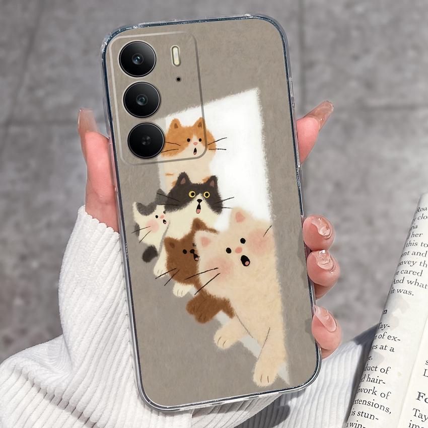 Для Oppo Realme C75 C75x C71 C67 C63 C55 C35 C33 C21Y C20 C15 Прозрачные чехлы для телефона Очаровательные кошачьи узоры Защитная пленка Пылезащитный чехол Для корпуса Oppo