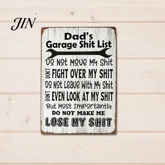 Dad's Workshop Decor Dad Garage Shit List, Tinplate Metal Sign, Funny Man Cave Wall for Garage, Rustic Rules Workshop, Home Bar, Retro Handyman