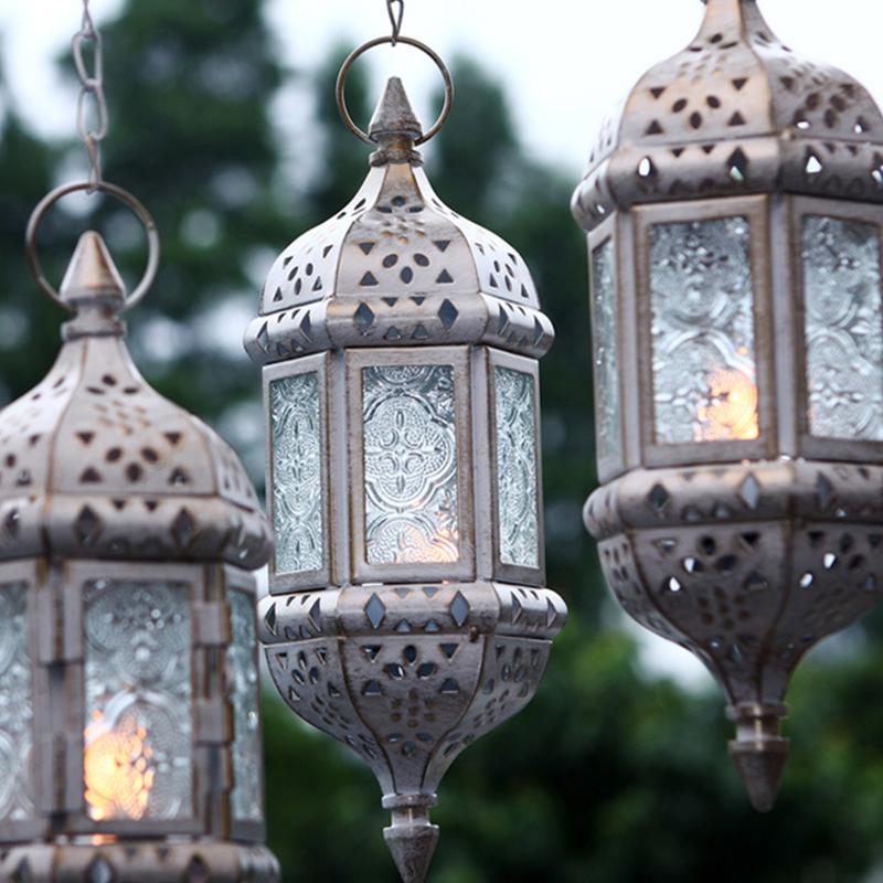 2Pcs Retro Moroccan Candle Holder Hanging Lantern Wedding Celebration Decorative Candlestick