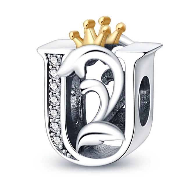 New Copper Charm Compatible With Original Bracelet Accessories Women Jewelry Piece Crown Twenty-Six Letters Collection