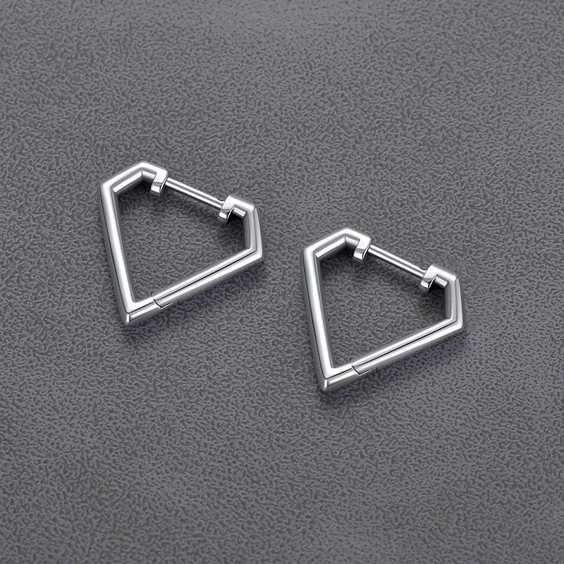 Smooth Diamond-shaped Metal Earrings, Retro Niche Design, Trendy Fashion, Men's and Women's Ear Buckles.