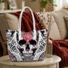 Gothic Skull Printed Tote Bag Stylish Casual Daily Carry Shoulder Bag for Women