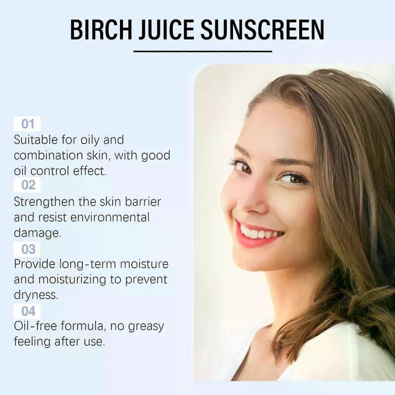 Birch Juice Moisturizing Sunscreen,Upgrade SPF50+ Birch Juice Hydrating Essence Face Sunscreen,Water Resistant & Non-Greasy