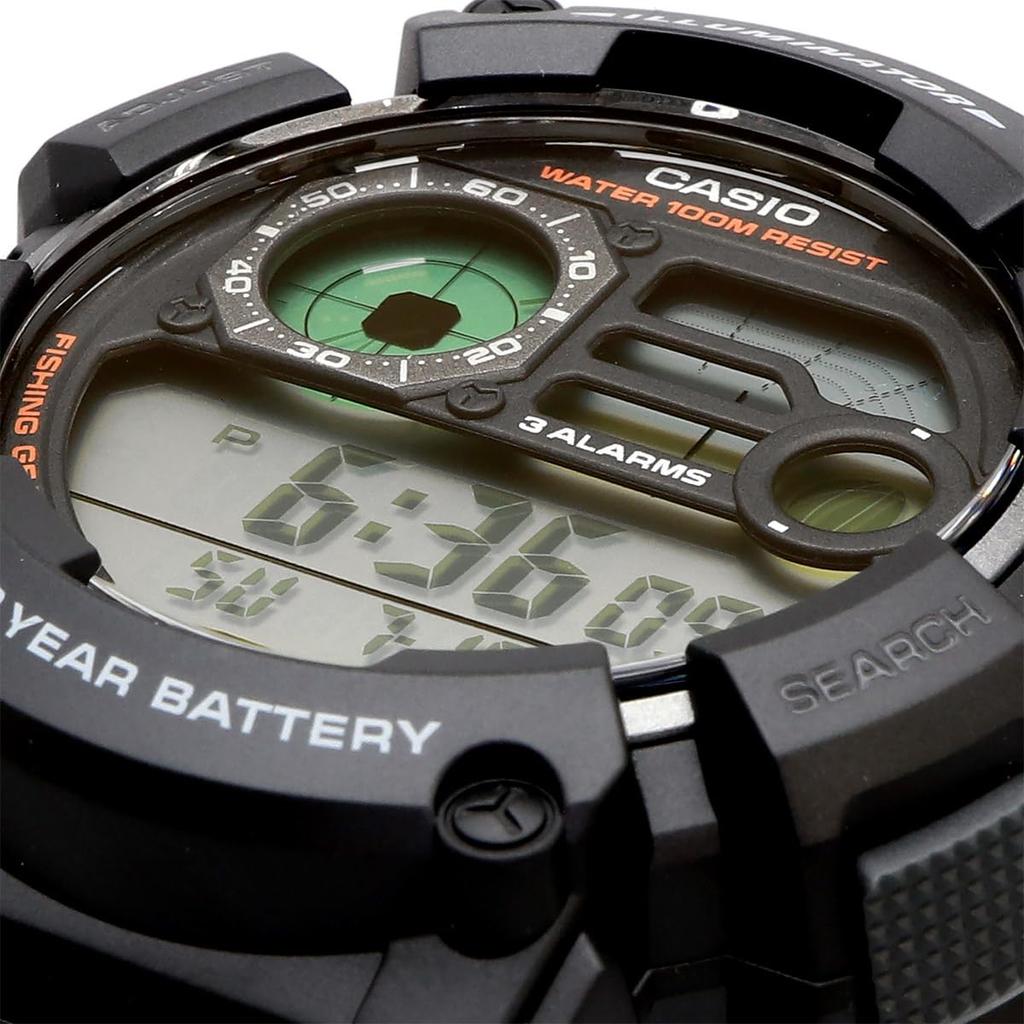 Casio Цифровые мужские часы с отображением данных о рыбалке и луне, WS-1500H-1AV Черные, Модель для зарубежного рынка [Параллельный импорт]