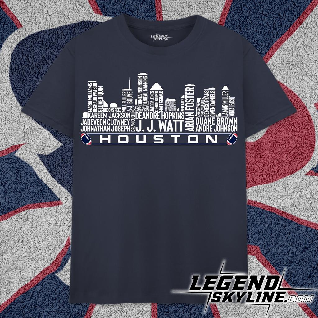 Houston Football Greatest Of All Time Team Legends, Houston City Skyline Shirt and kids tshirt
