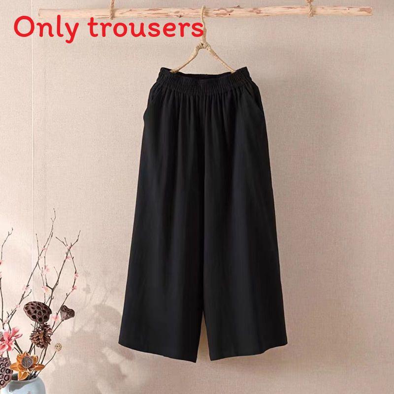 Casual Cotton Linen Wide Leg Pants For Women With Elastic Waist And Pockets For Summer Comfort