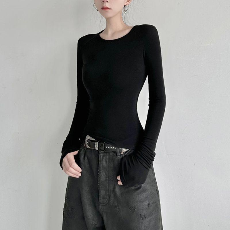 Готика 90-х годов Винтаж E-girl Эмо Одежда Длинные рукава Корсет Укороченные топы Женские Эстетические Черные Футболки Harajuku Панк Уличная одежда Y2K