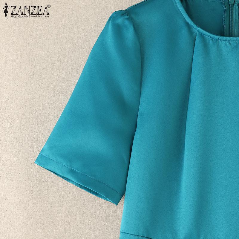 ZANZEA Женское повседневное летнее платье А-силуэта с круглым вырезом и коротким рукавом