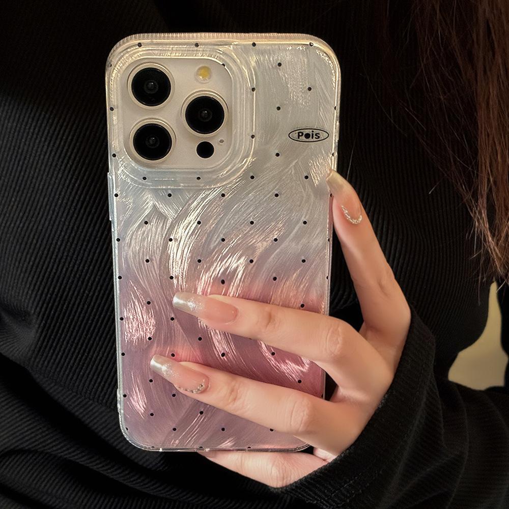 Подходит для чехла для мобильного телефона iPhone 14, 16, 17 Pro Max с градиентным порошком, в горошек, из перьевой пряжи, жесткий, 12, противоударный, высококачественный чехол для мобильного телефона