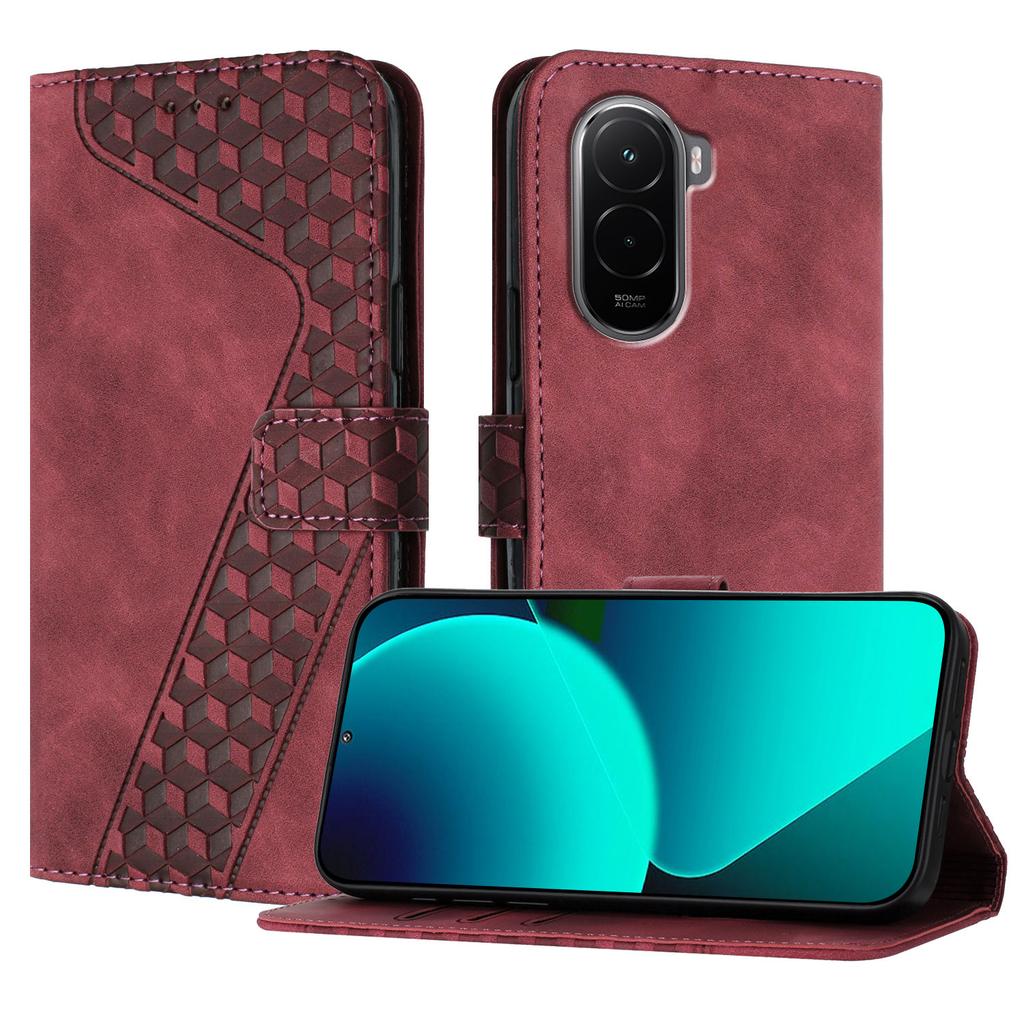 Для Xiaomi Poco M7 4G (169 мм) Кожаный чехол с 7-образным узором, кошелек-подставка, противоударный чехол для телефона