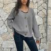 Women's Fashion V-neck Single-breasted Sweater Coat Solid Color Cardigan With Sleeves