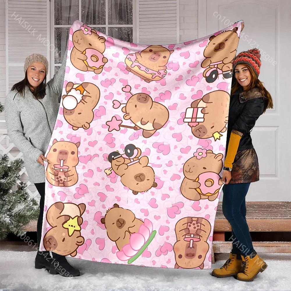 Capybara Printed Cartoon Throw Blanket for Adults Kids Soft Warm Bedding for Bed Sofa Outdoor Travel Flannel Material