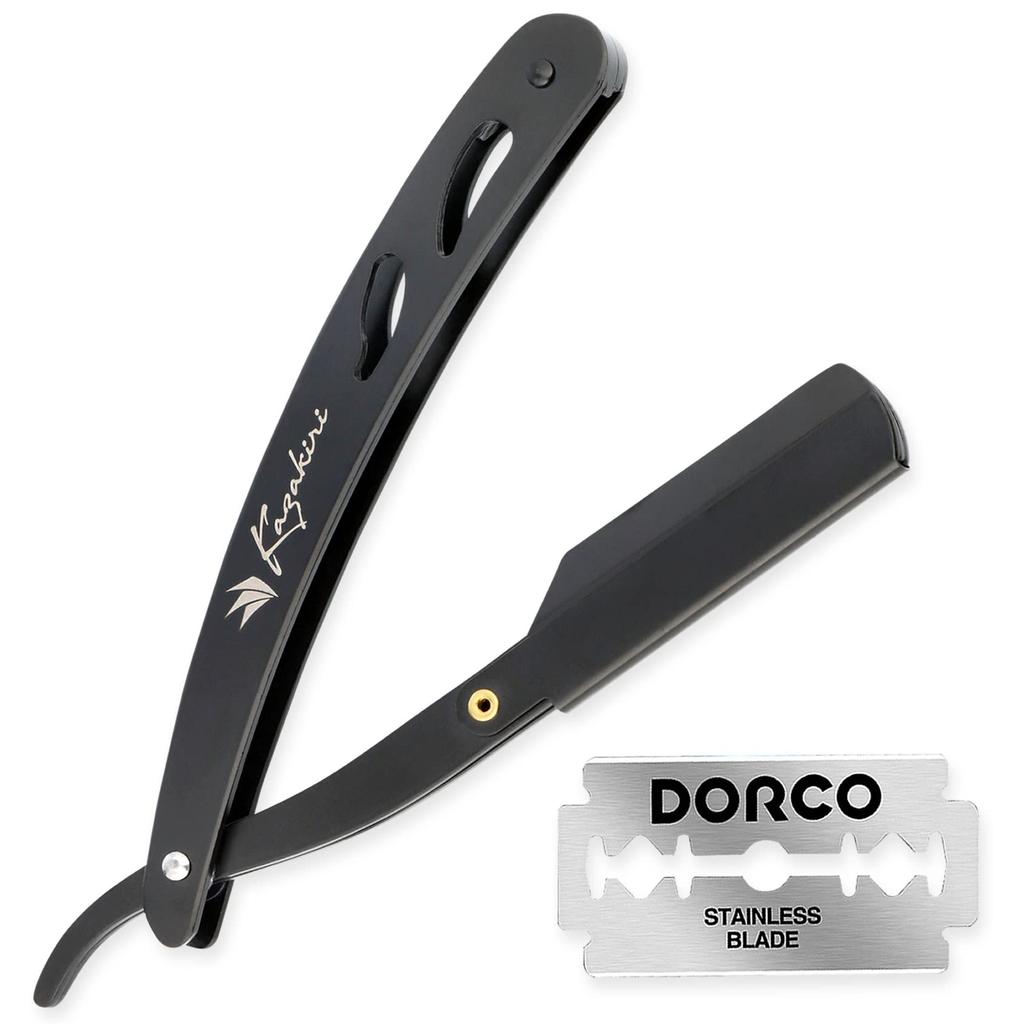 Бритва Kazakiri от профессионального парикмахера x впечатляющая густая борода, в комплект входят 2 сменных лезвия, руководство по эксплуатации Western Single, черная Kazakiri