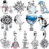 Winter 925 Sterling Silver Skiing Penguin Charm Fit Bracelets Necklaces Geometric Snowflake Beads Jewelry DIY Charm