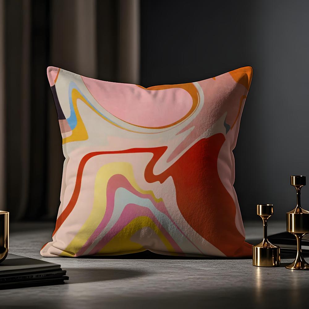 Morandi Geometric Abstraction Pillow Case Antidustmite Pillowcase Invisible Zipper Silky Short Plush Sofa Cushion Cover