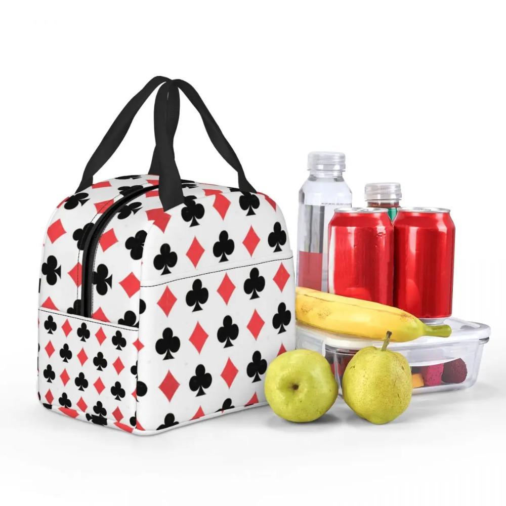 Poker Card Pattern Clubs And Diamonds Insulated Lunch Bag for Women Kids Portable Food Boxes Thermal Lunch Box Tote