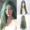 Длинные прямые зеленые смешанные парики с челкой, синтетический парик Лолиты для косплея, натуральный женский парик из волос для повседневной вечеринки