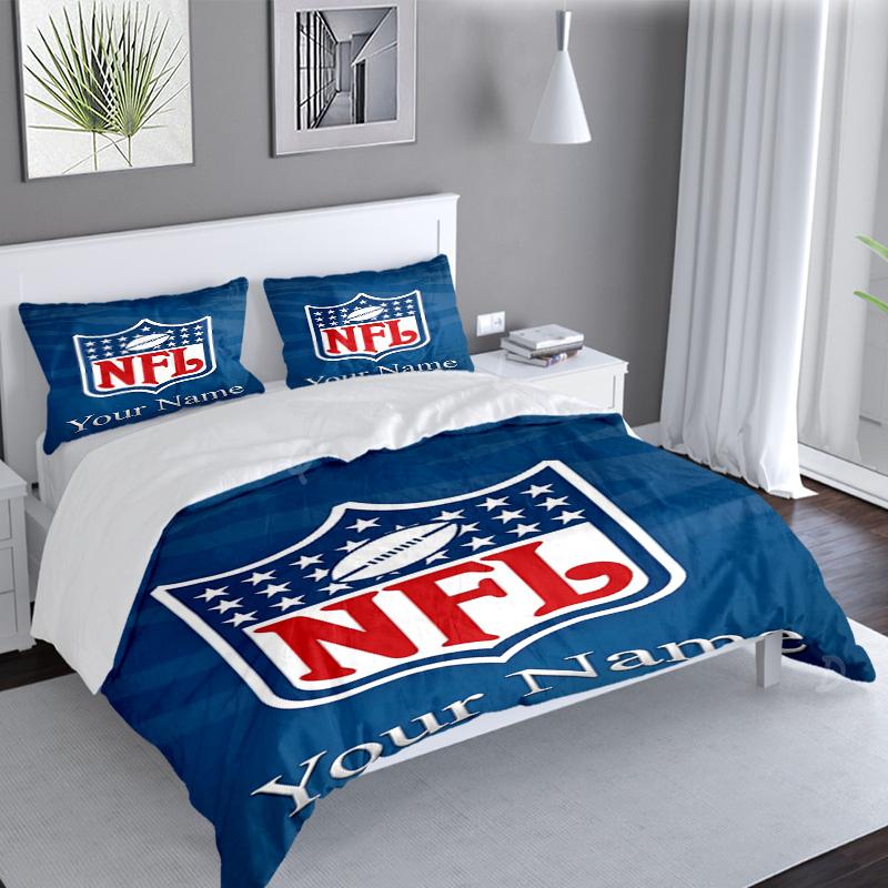 Custom Name 3PCS NFL Team Collection Bedding Set,Including Duvet Cover And 2pcs Pillowcases Perfect for Bedroom,Dormitory,Fan Christmas gift
