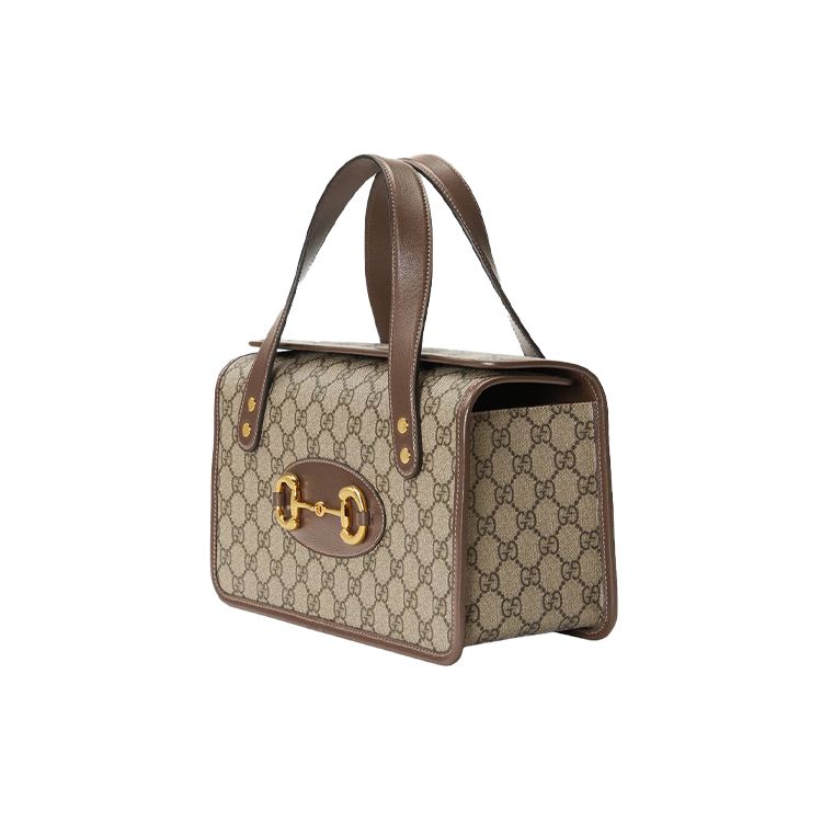 Gucci Сумка с верхней ручкой Horsebit 1955 GG Supreme Бежево-коричневый холст Отделка Золотая фурнитура Сумка для женщин Ежедневное использование 627323-92TCG-8563