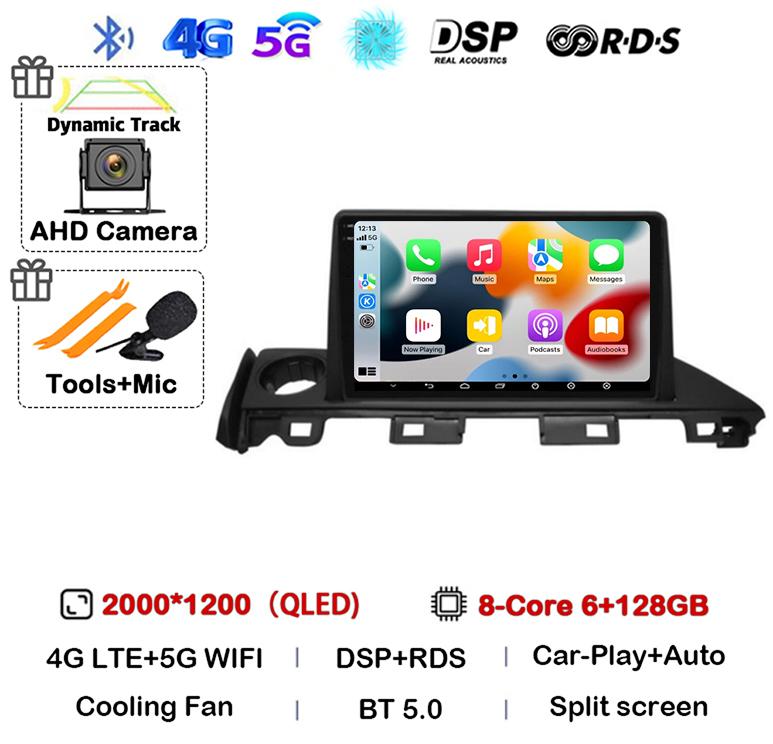 Android 14 Carplay Автомагнитола для Mazda 6 Atenza 3 2016 2017 2018 GPS 4G+WIFI Видеоплеер Мультимедиа Стерео Головное Устройство QLED