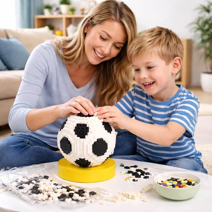 STEM Building Blocks Soccer 850 Pieces Educational Construction Toy for Kids Ages 8+ Black and White