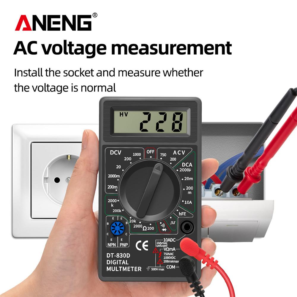 Aneng DT830D мини-цифровой мультиметр, вольтметр, тестер напряжения, ампер-ома, амперметр постоянного тока и переменного тока, измеритель мощности с зондом, зуммером