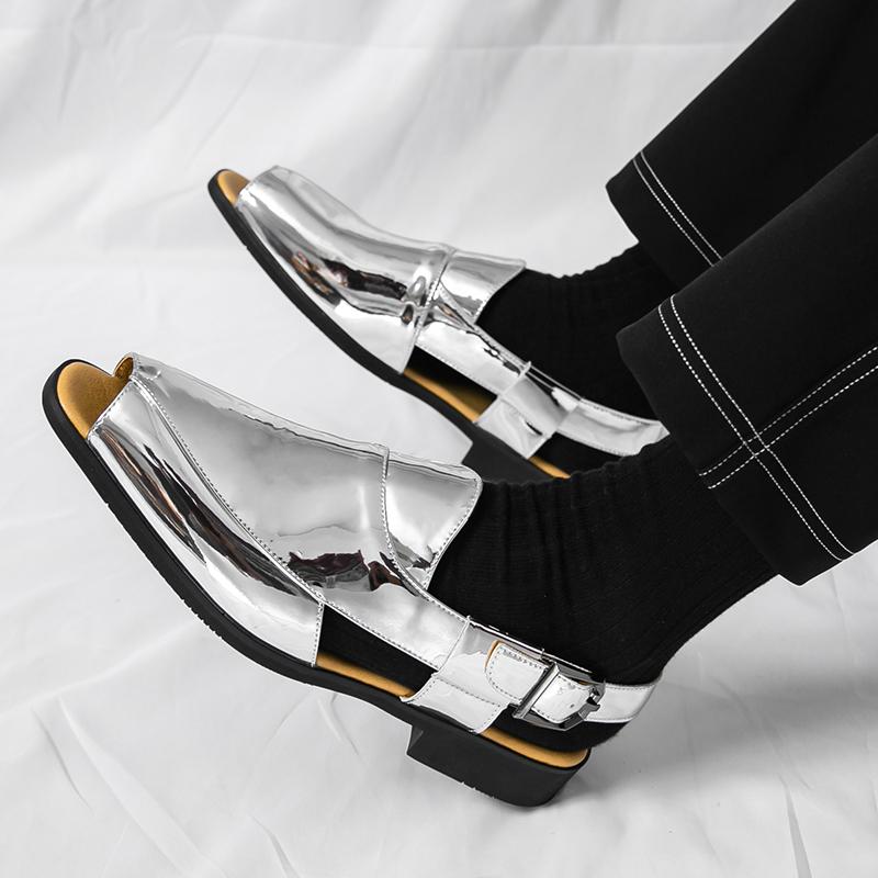 Men's PU Leather Sandals Mens Slip On Flats Breathable Outdoor Beach Sandals Non-Slip Lightweight Casual Summer Walking Shoes