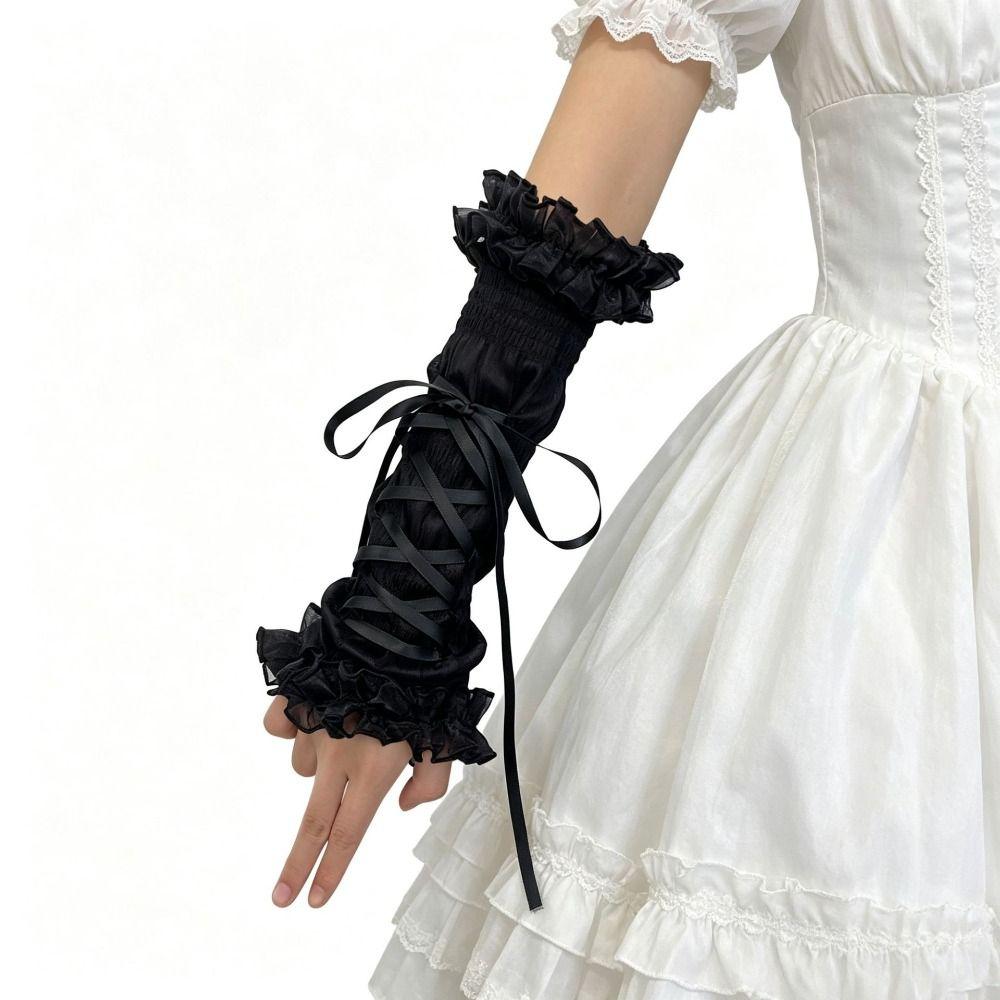 Ruffled Lace Women's Arm Warmers Yarn Knitted Wrist Cuffs Lace Arm Sleeves Anime Costume