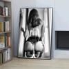 Black White Canvas Wall Art, Sexy Woman Wine Glass Painting, Nude Girl Poster Prints, Aesthetic Picture, Bedroom Home Decor