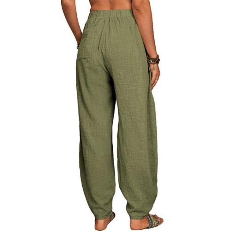 Harem Pants for Summer Beach Solid Color with Pockets Loose Fit Temperament