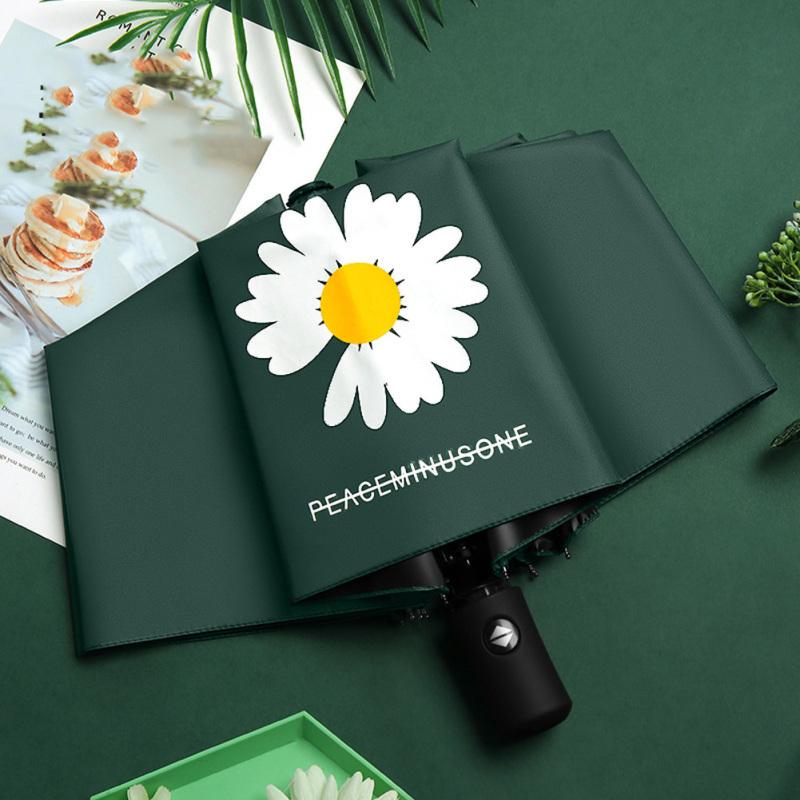 Автоматический складной зонт для женщин, черная краска, ромашка, ультрафиолетовый зонт