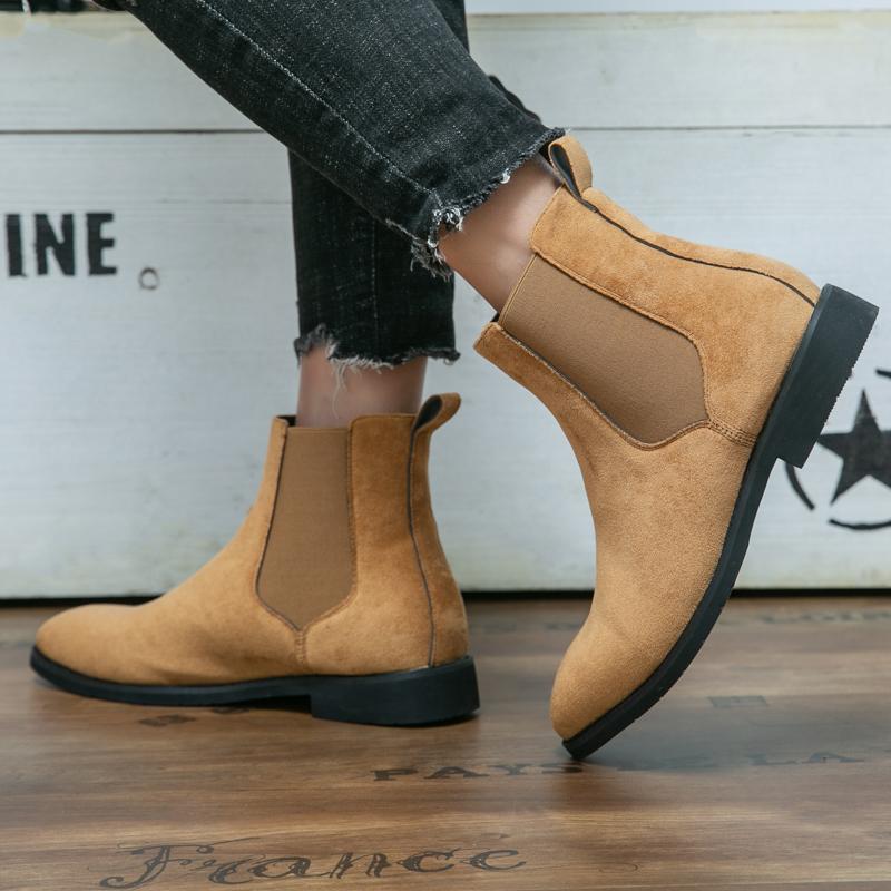 2024 зимние ботинки челси для мужчин, красная подошва из искусственной кожи, деловой круглый носок, мужские ботинки без застежек, бесплатная доставка, размер 38-46, мужская обувь