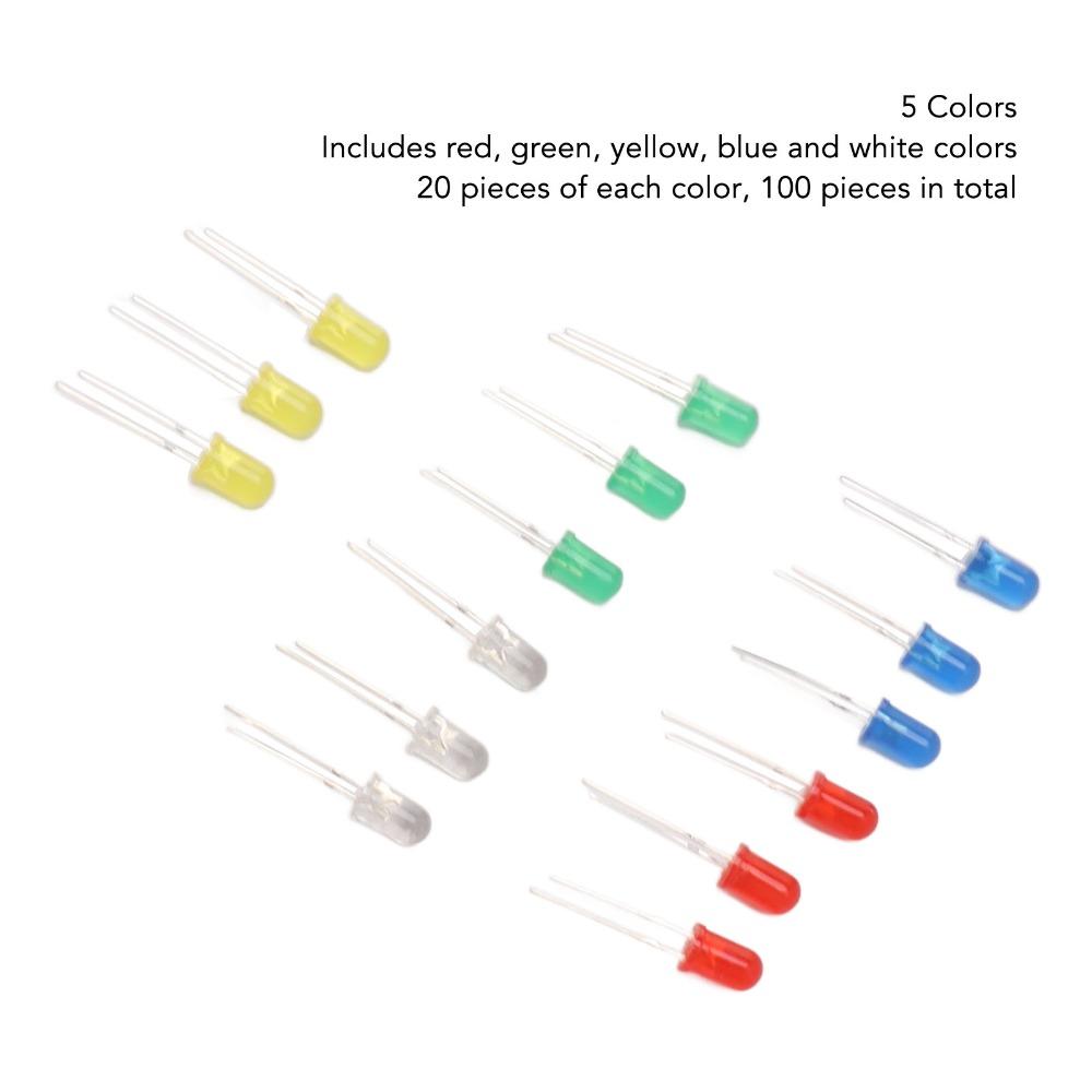 100PCS 5 Color 5mm LED Diodes ABS LED Diode Lights Durable Electronics Components Electronics Parts