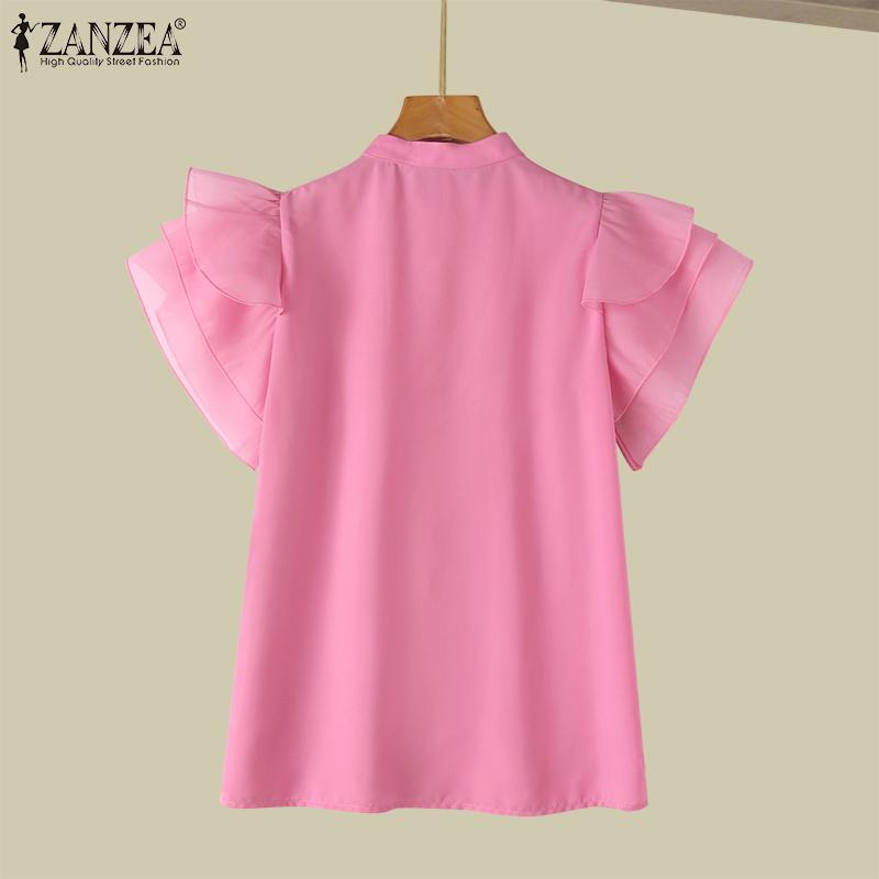 ZANZEA Женская модная свободная рубашка без рукавов с воротником-стойкой и рюшами