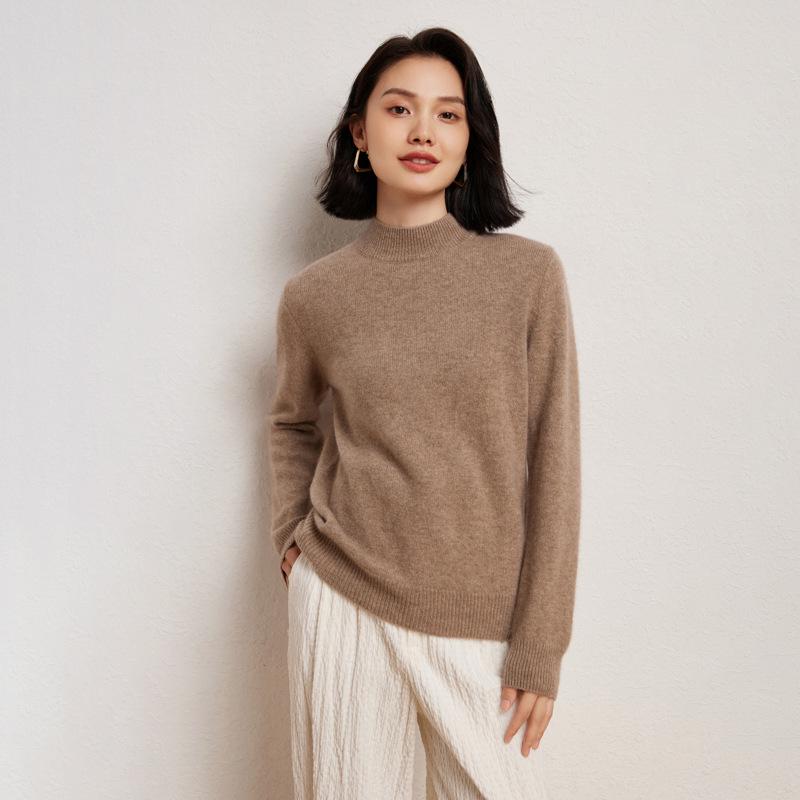 Women's Cashmere Half-High Collar Long Sleeve Sweater for Autumn/Winter