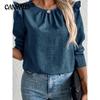 Spring and Autumn Women's Plus Size Blouse Solid Color Back Single-breasted Fashion Long-sleeved Tops