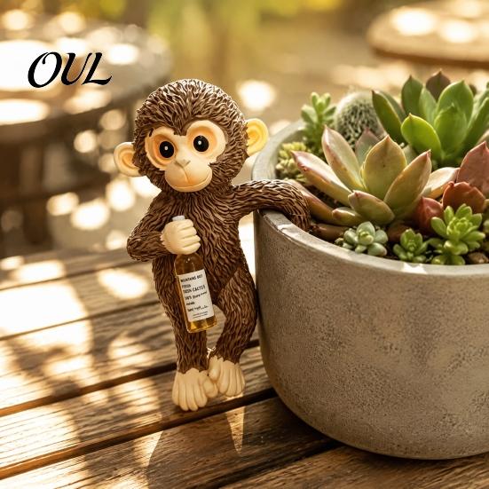 Flower Pot Accessory Planter Hanging Monkey Statue, Resin Plant Hugger, Birthday Present for Mom Cute Miniature Figurine Edge Decoration