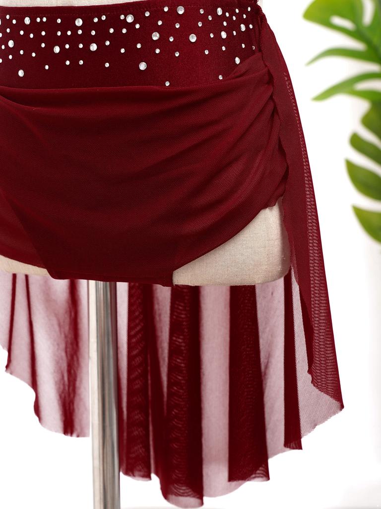 Kids Girls Lyrical Dance Performance Costume Figure Skating Ballet Gymnastics Leotard Dress Sleeveless Rhinestone Dancewear