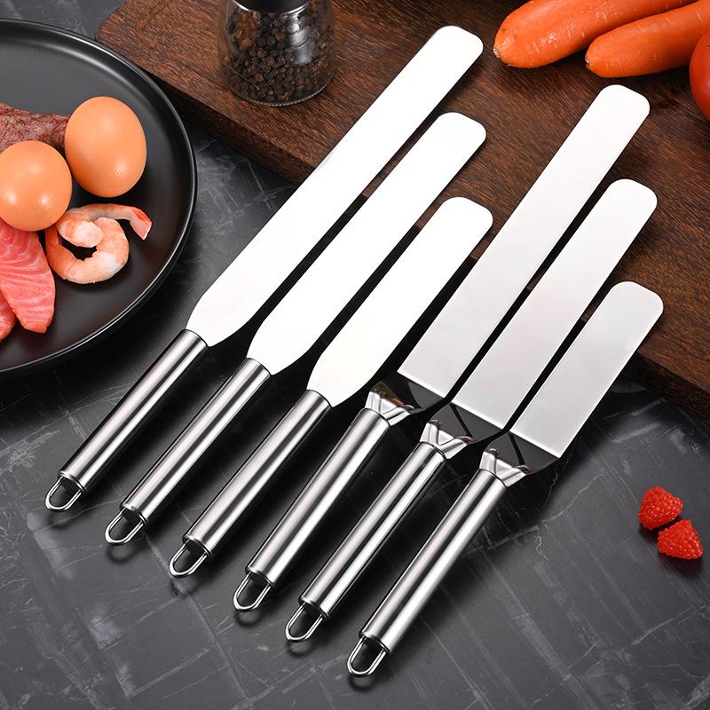 Stainless Steel Cheese & Cake Knife Set: Spatula, Curved & Straight Scrapers, Butter Knife, Baking Tools.