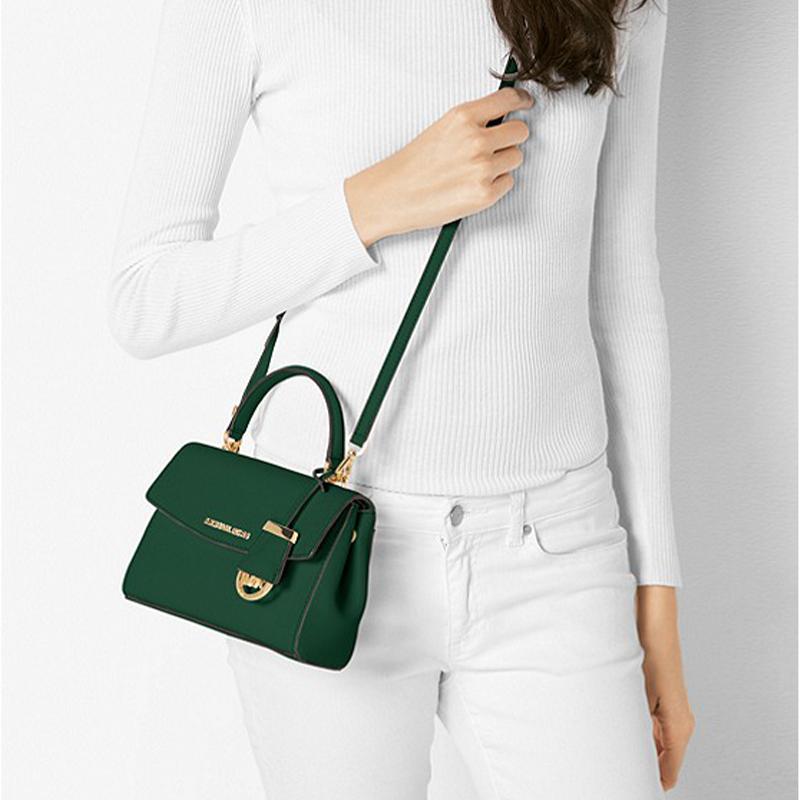 Michael Kors MK Ava Винтажный Логотип Сумка на плечо через тело с клапаном Кожаная Мини Сумка Женские сумки Темно-Зеленый 32F5GAVC1L-MOSS
