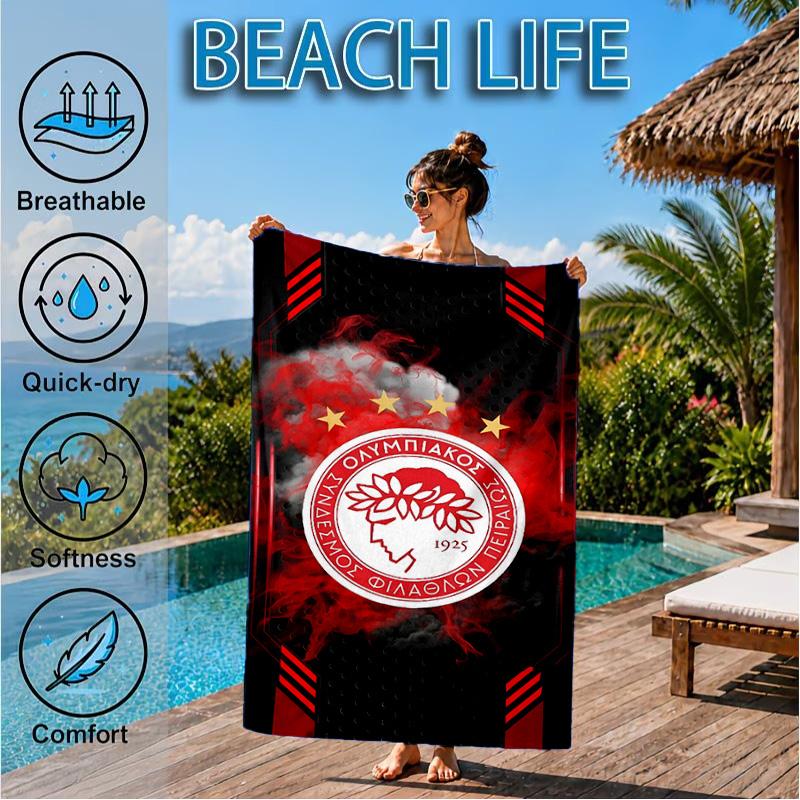 Olympiacos Fc: Red And Black Pride Beach Towel, Quick-drying, Easy to Care for, Suitable for Both Fitness and Beach Vacations,Sports Essential