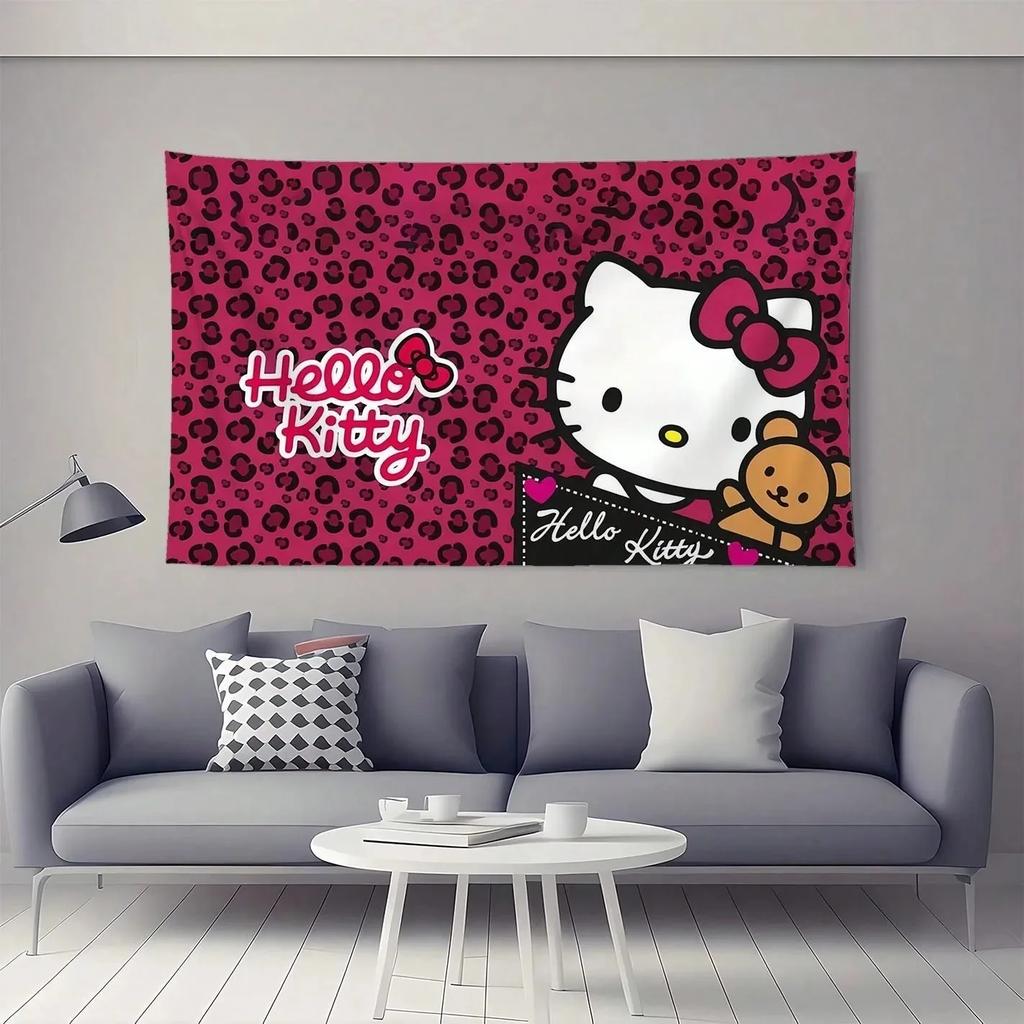 Гобелен Sanrio Hello Kitty Кавайный розовый гобелен с принтом Современное искусство для стен Декор гостиной спальни Подарок для поклонников Китти
