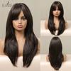 Long Dark Brown Synthetic Wigs for Women Natural Layered Hair Wigs with Bangs Heat Resistant Cosplay Wig