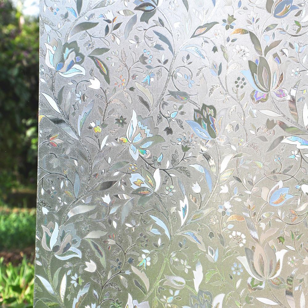 Flower Non-Adhesive 3D Static Decorative Privacy Glass Sticker Window Films Window Glass Sticker