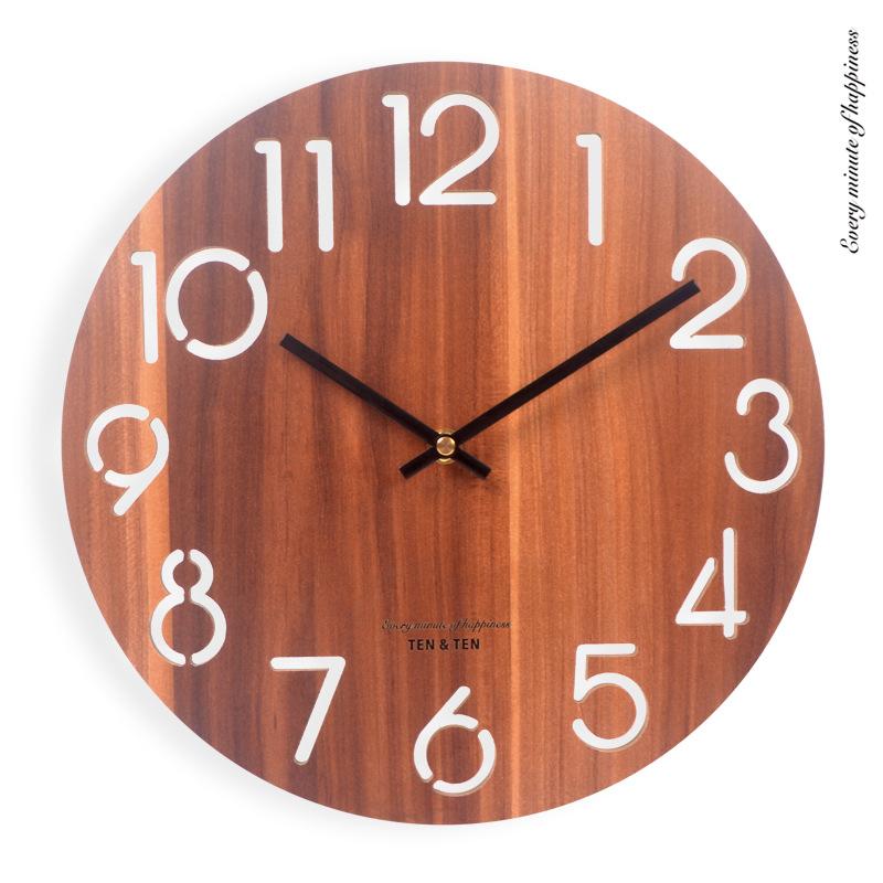 Настенные часы 12 дюймов, Модные и простые, Махагони, Кварцевые, Креативные настенные часы в скандинавском стиле, Бесшумные деревянные, Настенные часы для гостиной