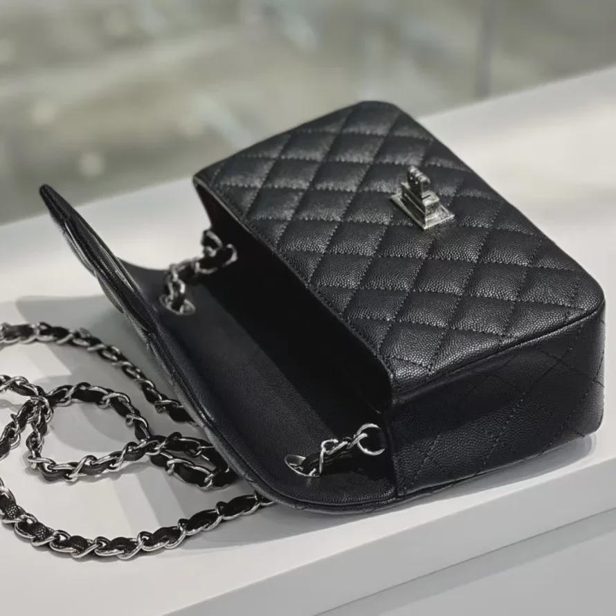 Diamond Flap Genuine Leather Women's Chain Shoulder Bag - Trendy High-Grade Small Square Crossbody for Autumn/Winter